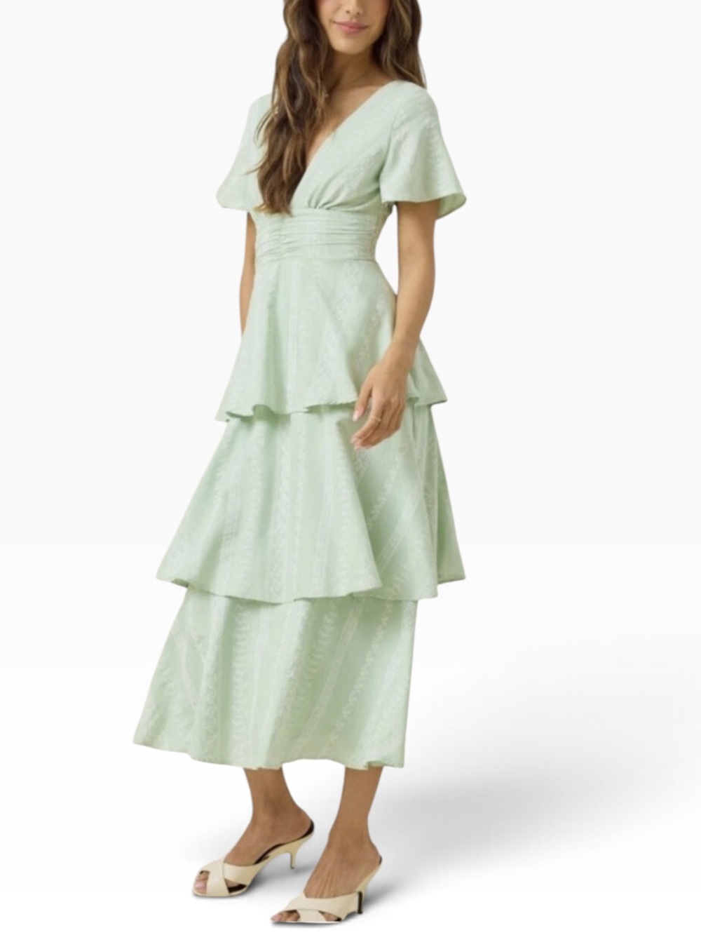 NWT Altar'd State Annie Embroidered Ruffle Midi Dress Sage Green Size Small
